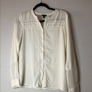 Ann Taylor Ivory Blouse Long Sleeve Pleated Front Top Workwear Elegant - Size S